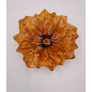 Vintage #702 Ceramic Pottery Yellow Red Flower Decorative Trinket Dish 7" Length